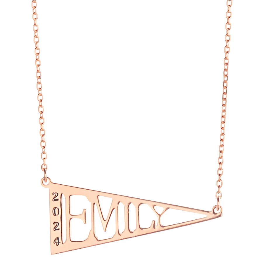 Sterling Silver Name Pennant with Engraved Year Necklace - Image 6
