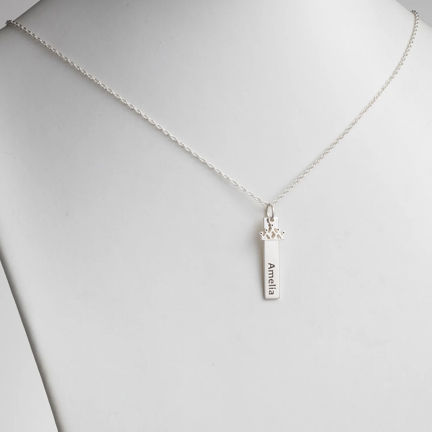 Sterling Silver Name Tag with Crown Charm Necklace - Image 2