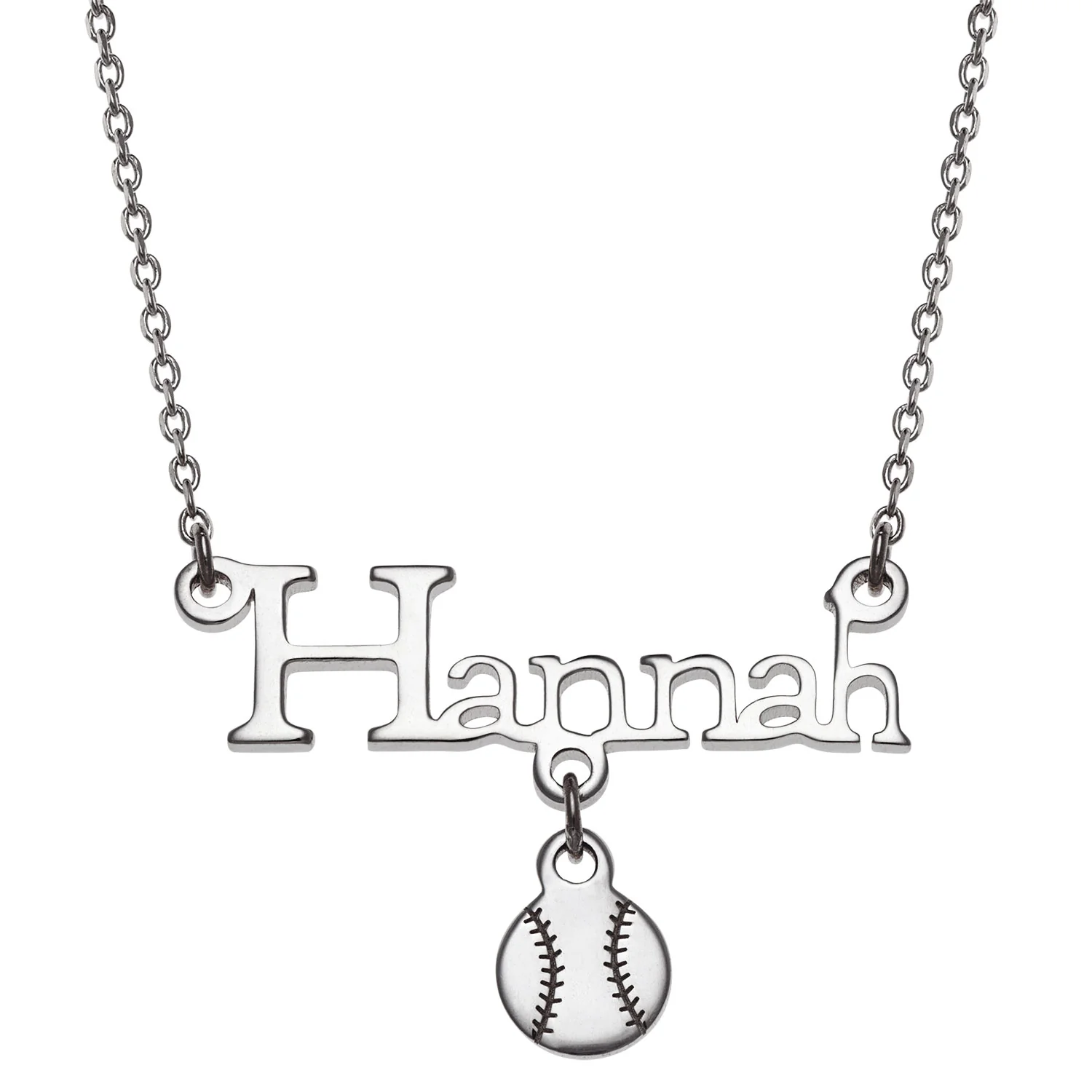 Sterling Silver Name with Baseball Charm Necklace