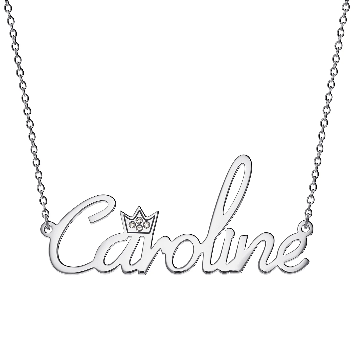 Sterling Silver Name with Clear Crown Necklace