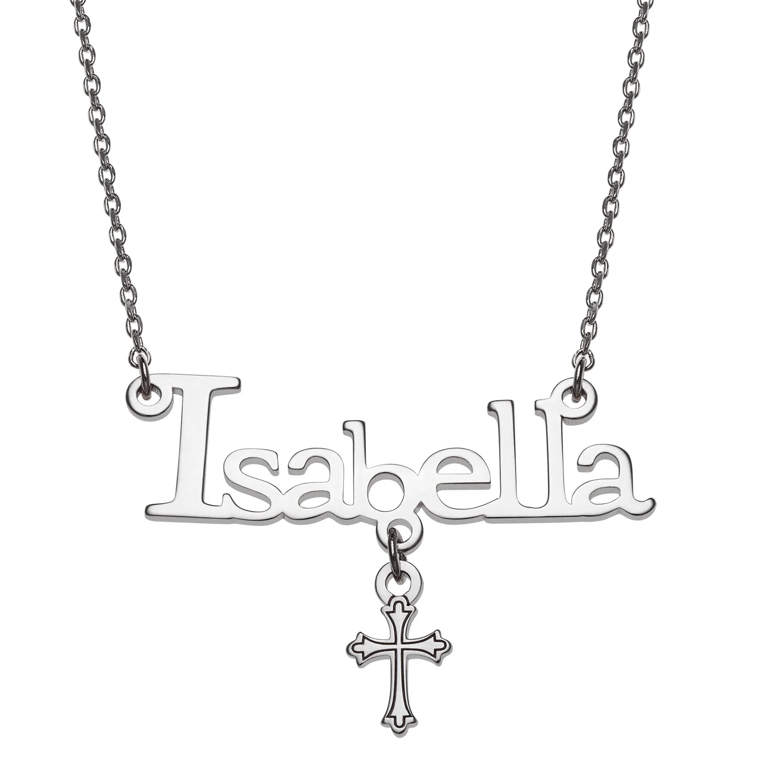 Sterling Silver Name with Cross Charm Necklace