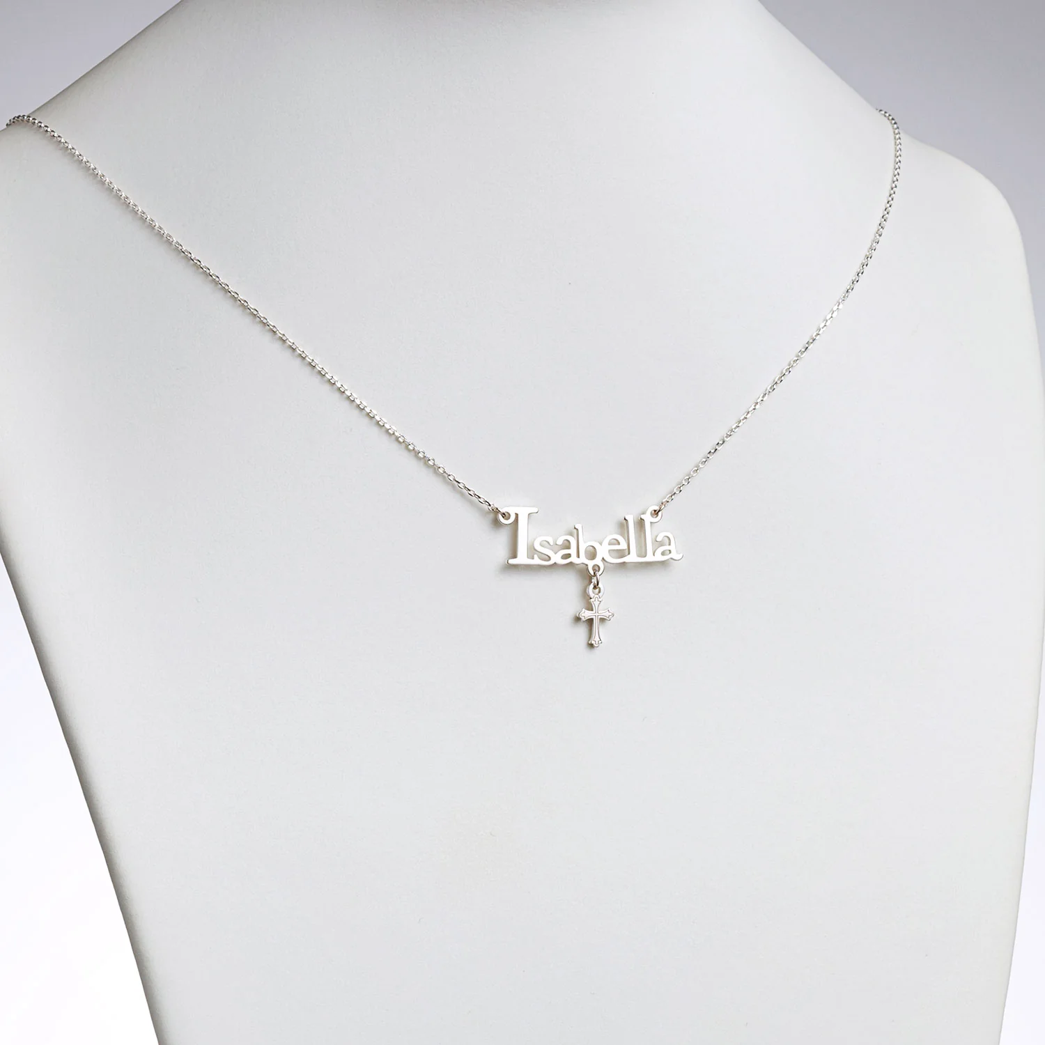 Sterling Silver Name with Cross Charm Necklace - Image 2