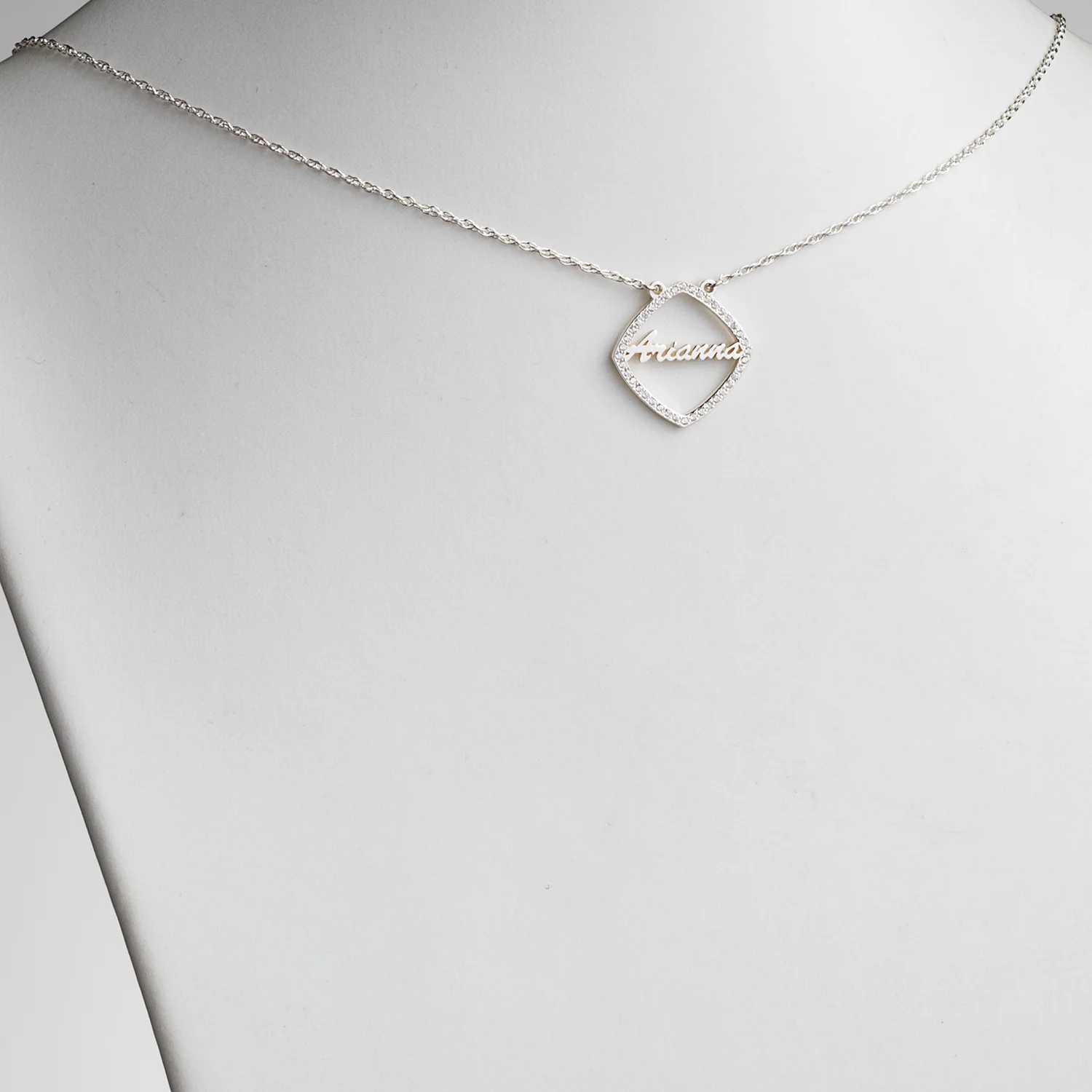 Sterling Silver Name with CZ Surround Necklace - Image 2