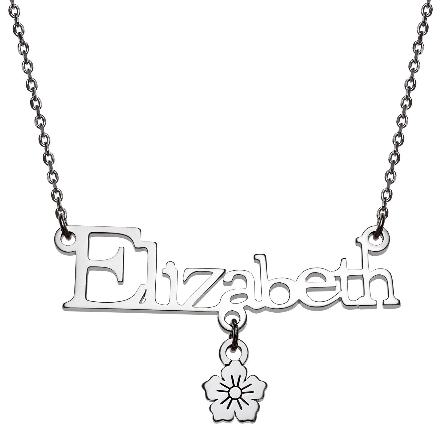 Sterling Silver Name with Flower Charm Necklace