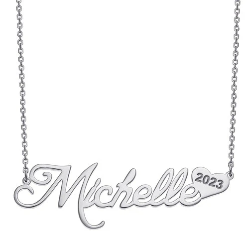 Sterling Silver Name with Graduation Year Heart Necklace
