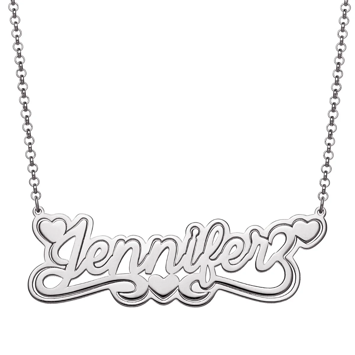 Sterling Silver Name with Outline Necklace with Heart Swirl