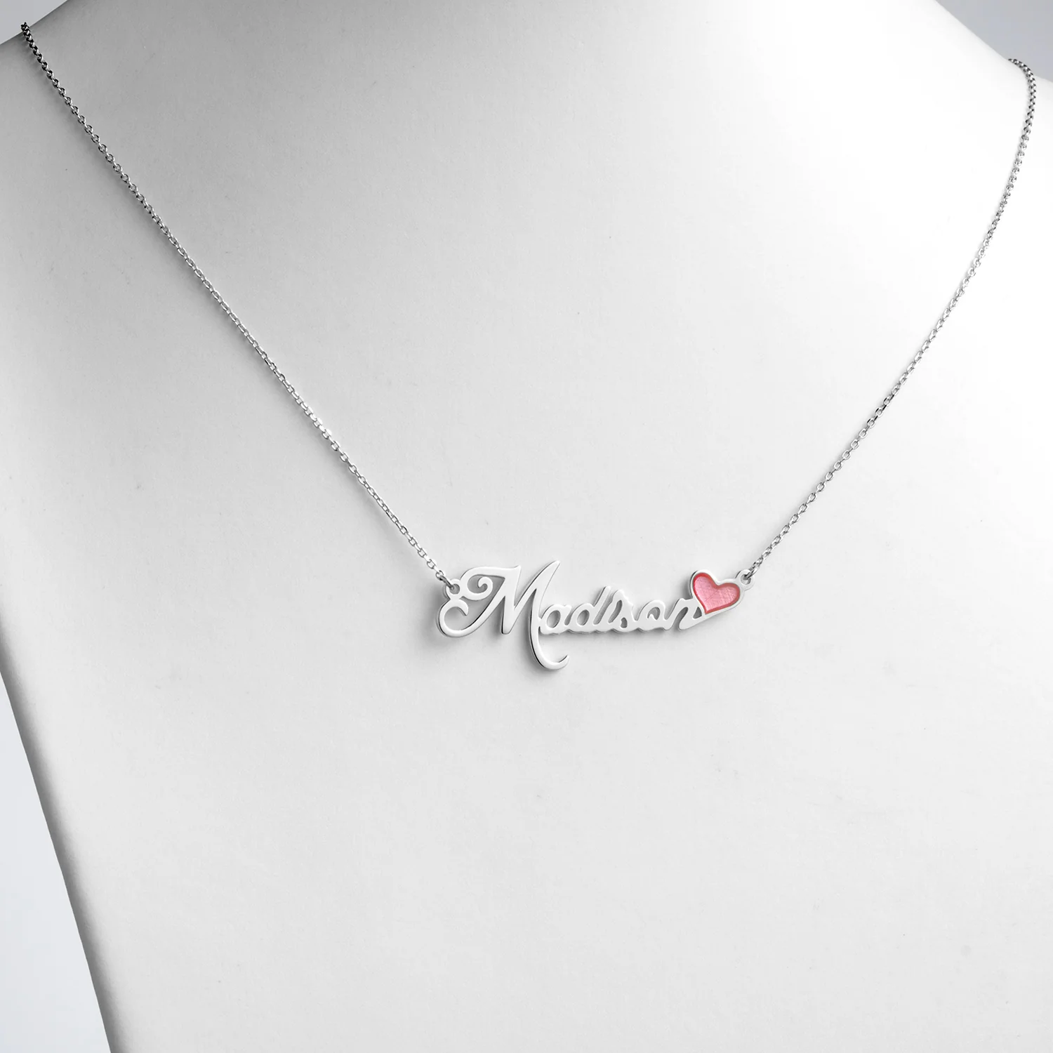 Sterling Silver Name with Pink Enamel Heart Necklace - Image 2