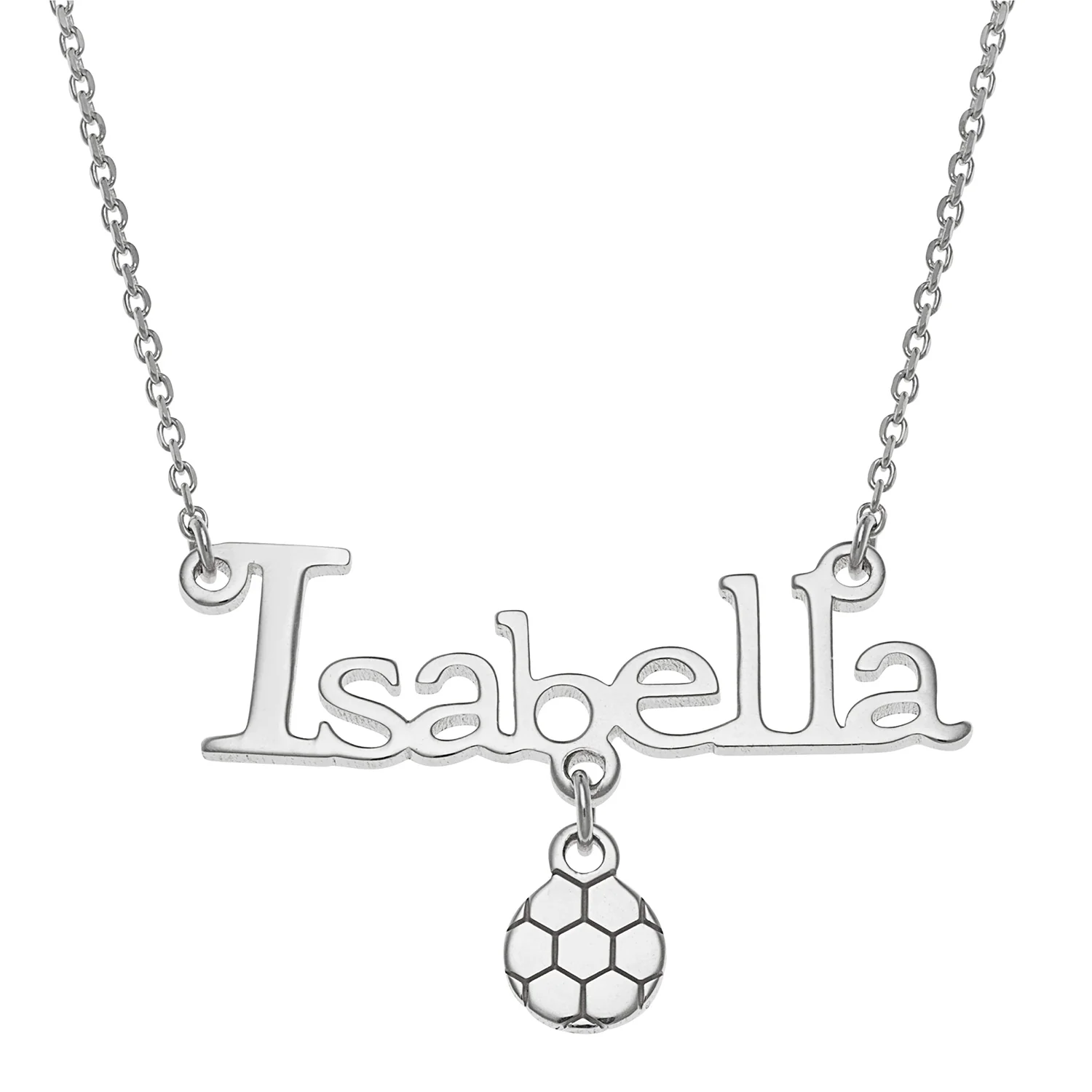 Sterling Silver Name with Soccer Ball Necklace