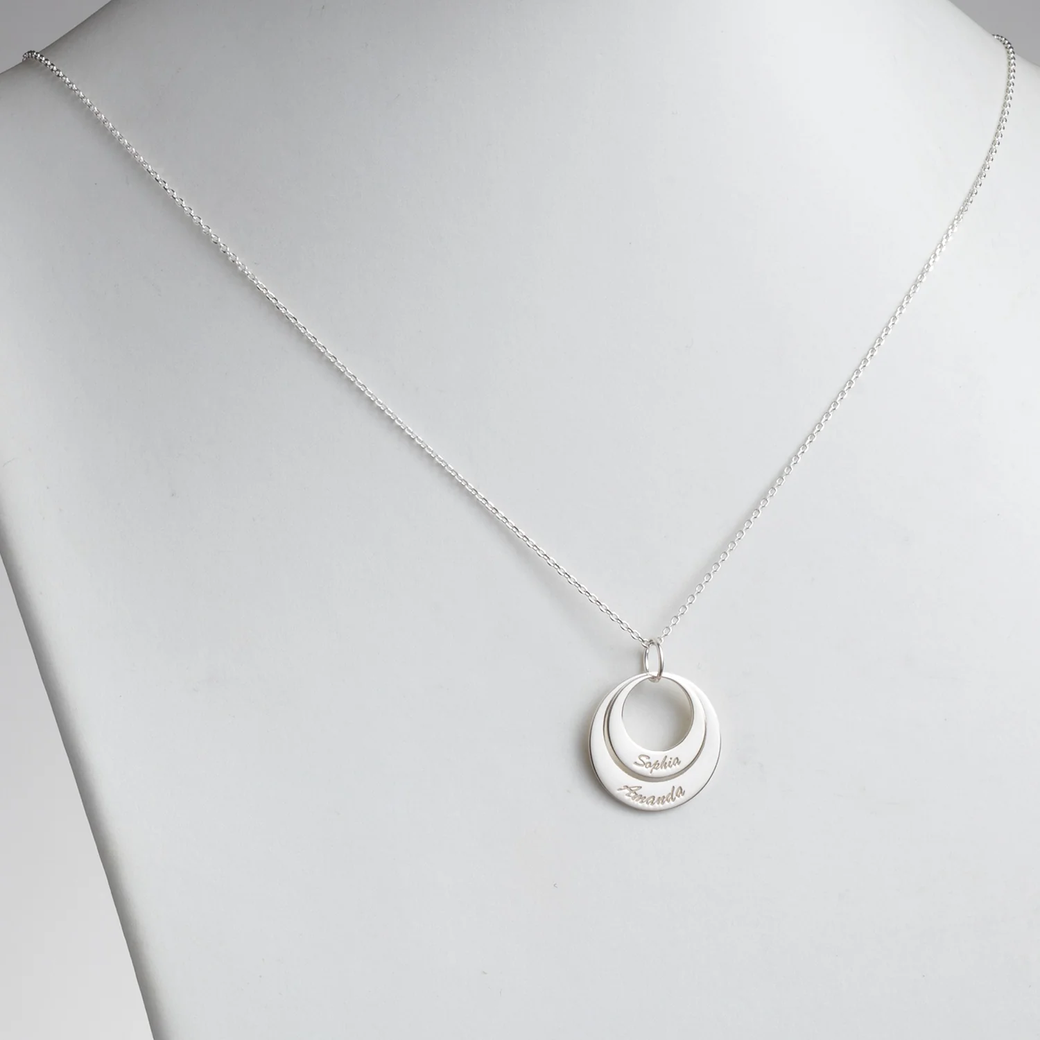 Sterling Silver Nesting Circles with Names Necklace - 2 Discs - Image 2
