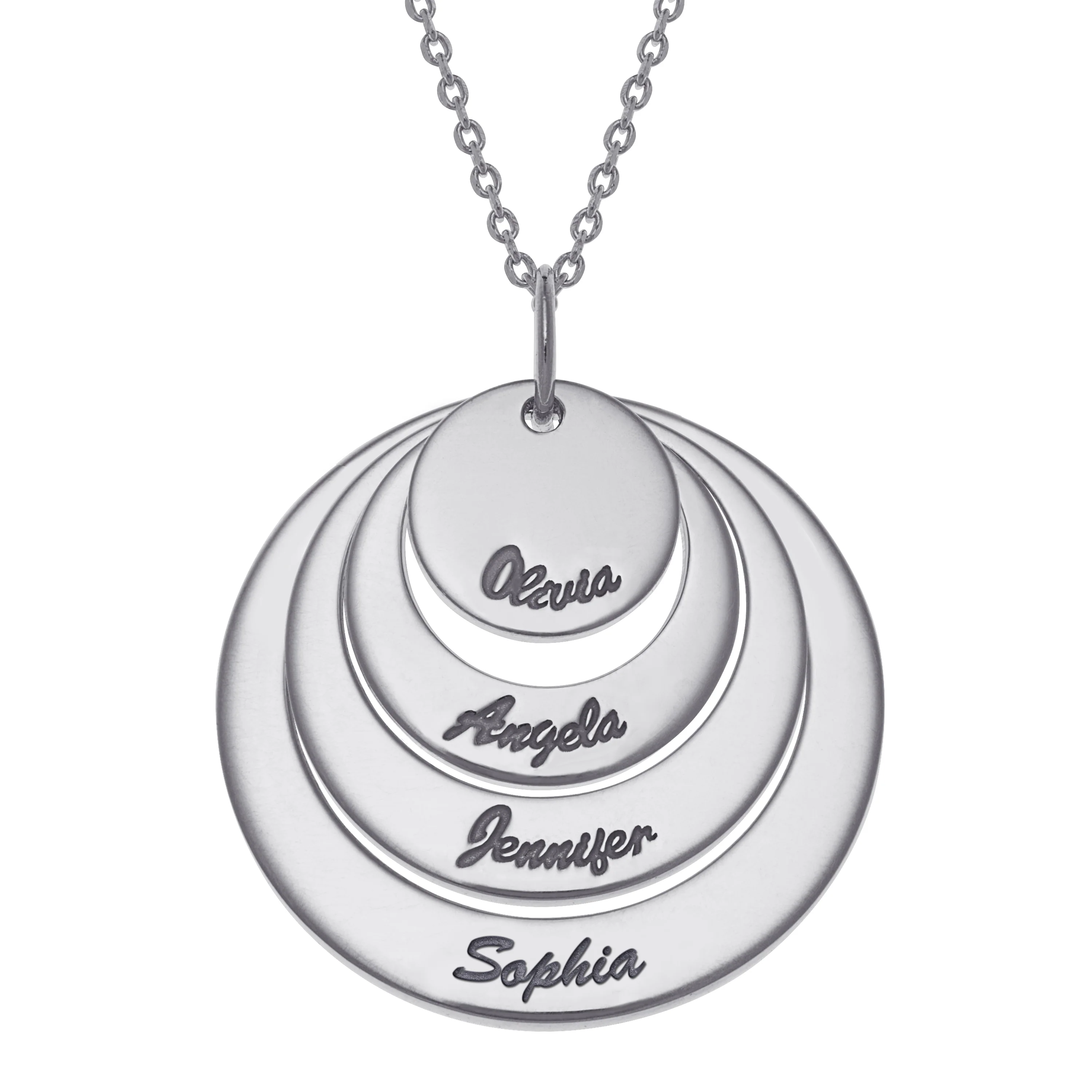 Sterling Silver Nesting Circles with Names Necklace