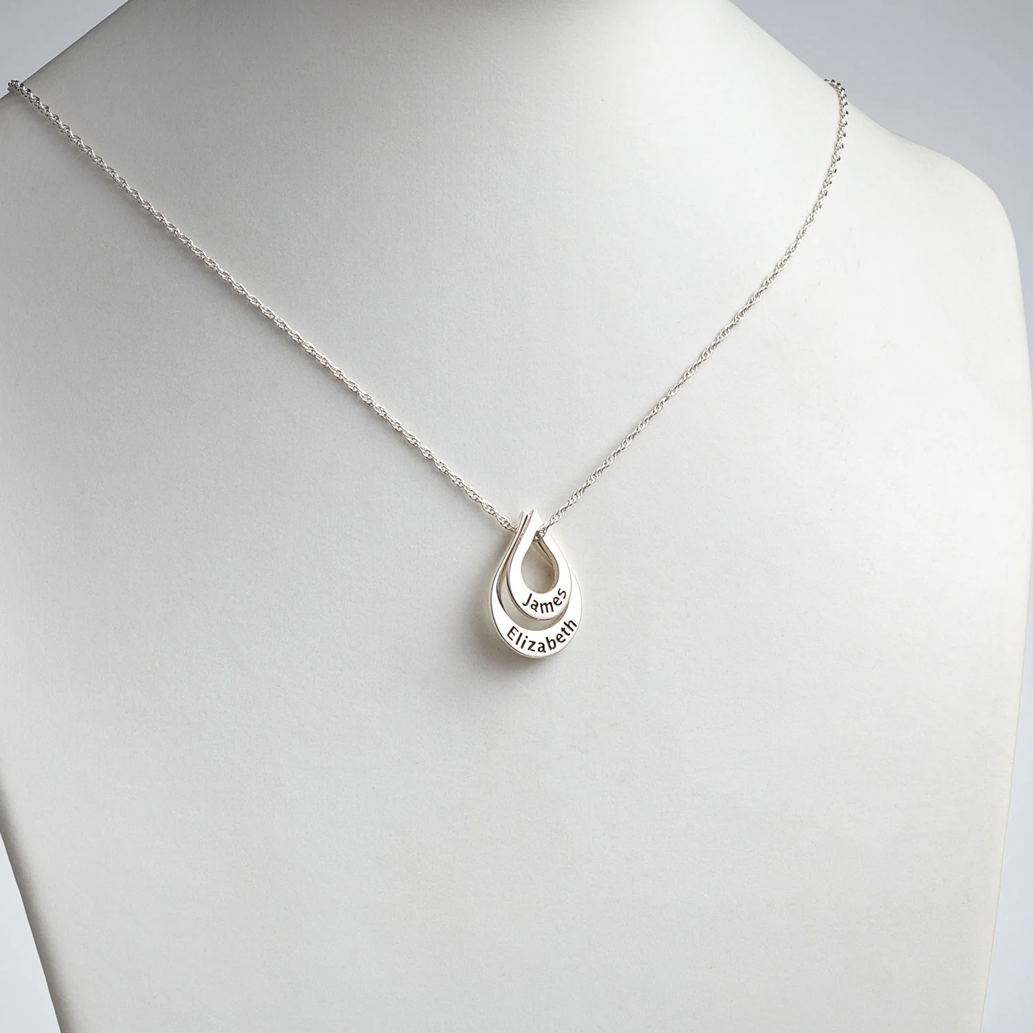 Sterling Silver Nesting Teardrop with Names Necklace - 2 Names - Image 2