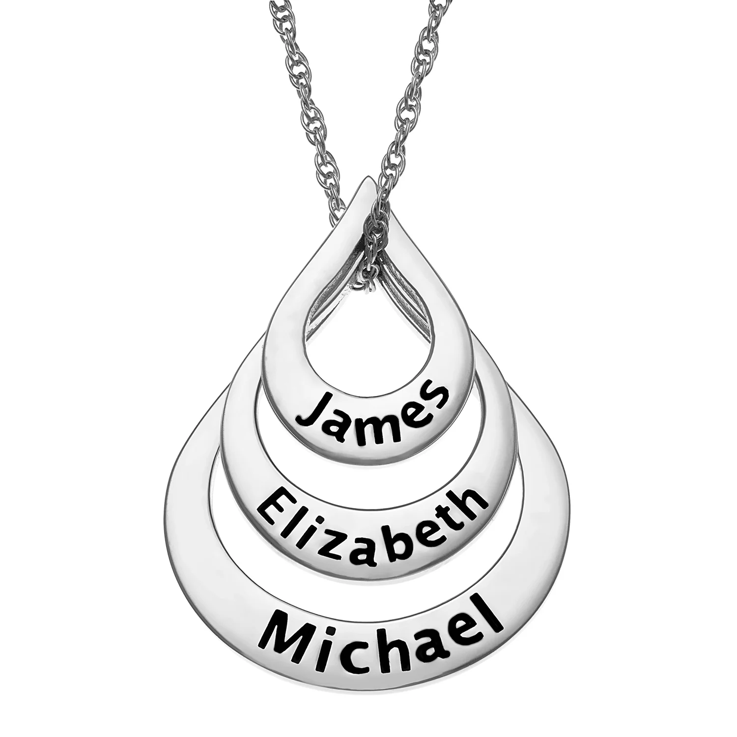 Sterling Silver Nesting Teardrop with Names Necklace - 3 Names