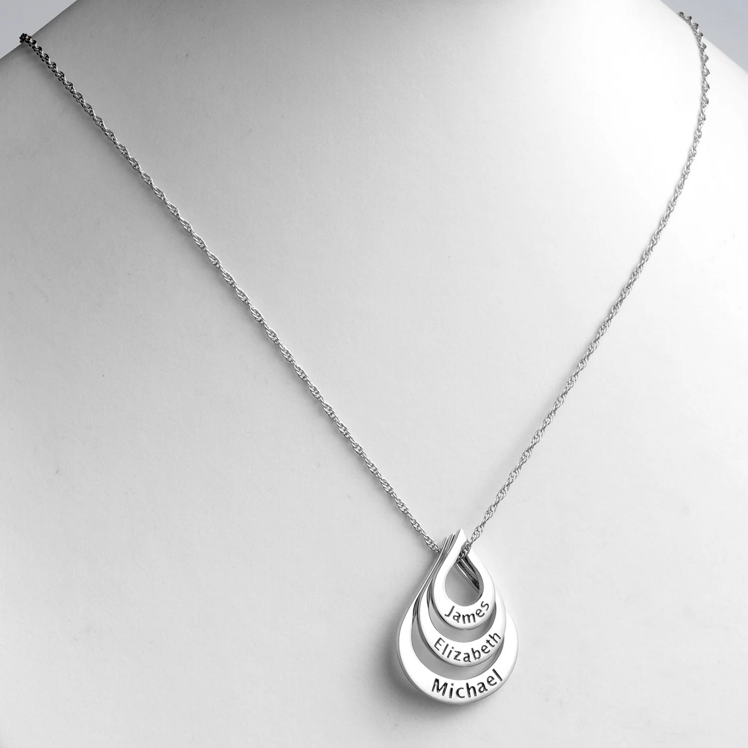 Sterling Silver Nesting Teardrop with Names Necklace - 3 Names - Image 2