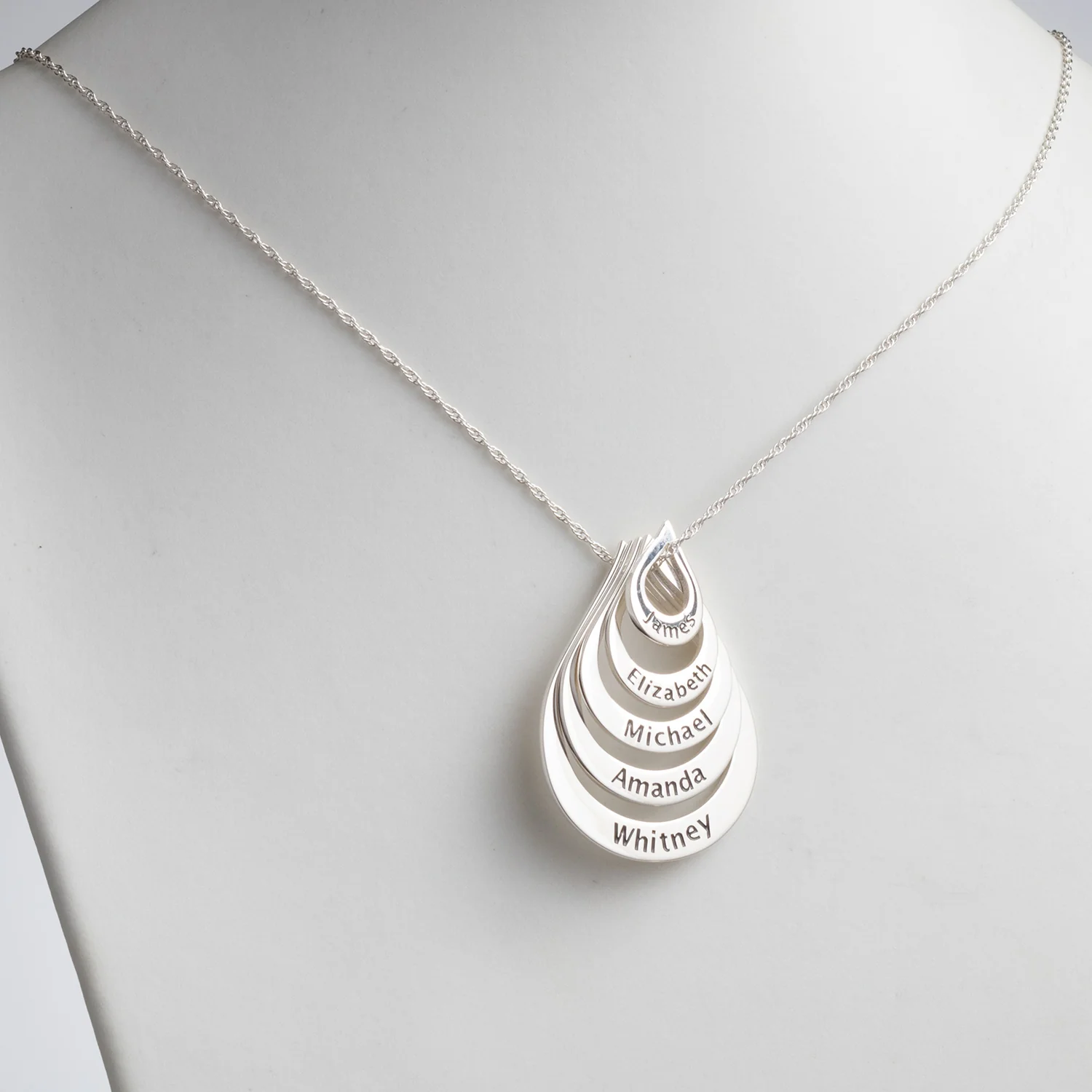 Sterling Silver Nesting Teardrop with Names Necklace - 5 Names - Image 2