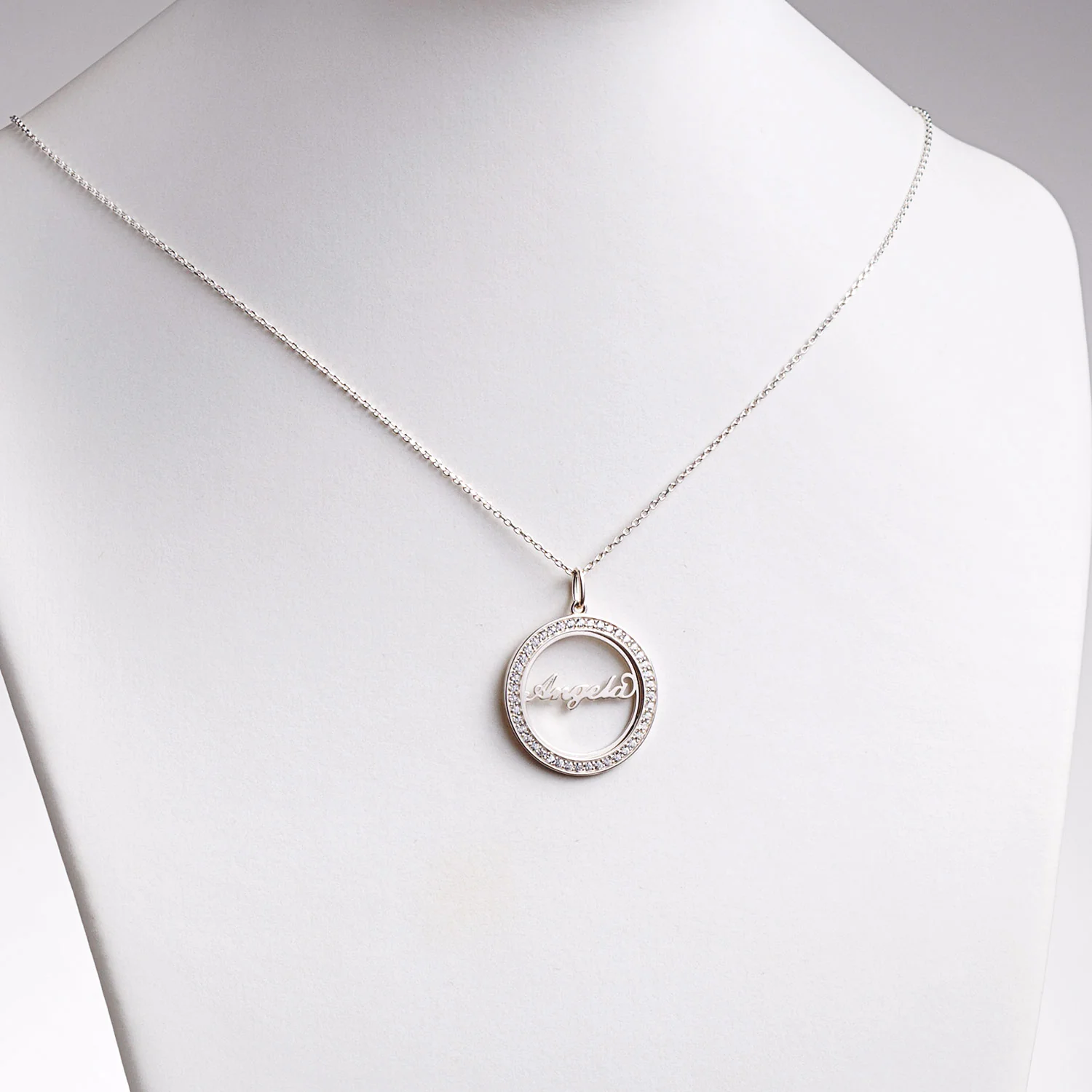 Sterling Silver Open Circle Name with CZ Necklace - Image 2