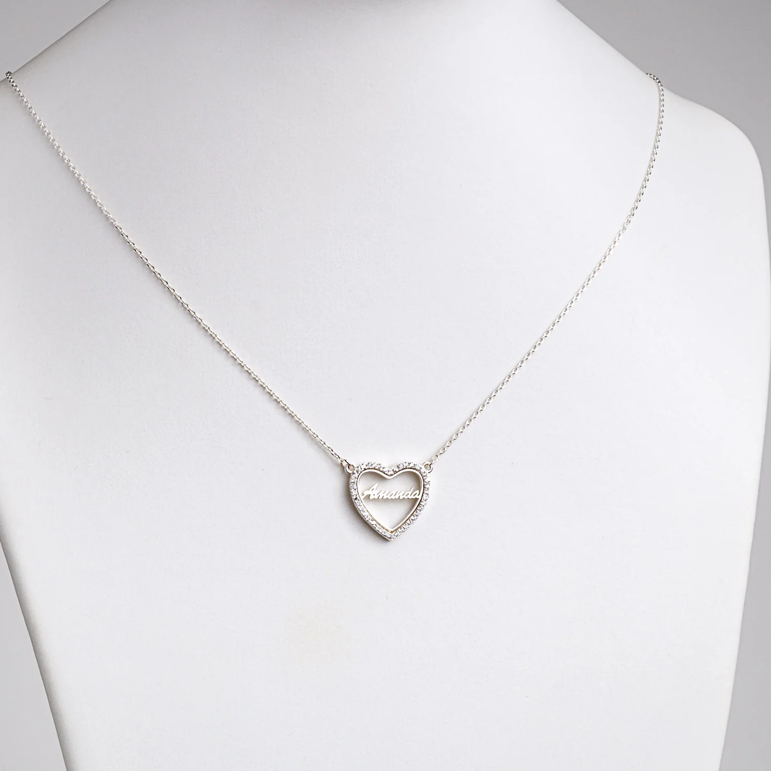 Sterling Silver Open Heart Name with CZ Necklace - Image 2