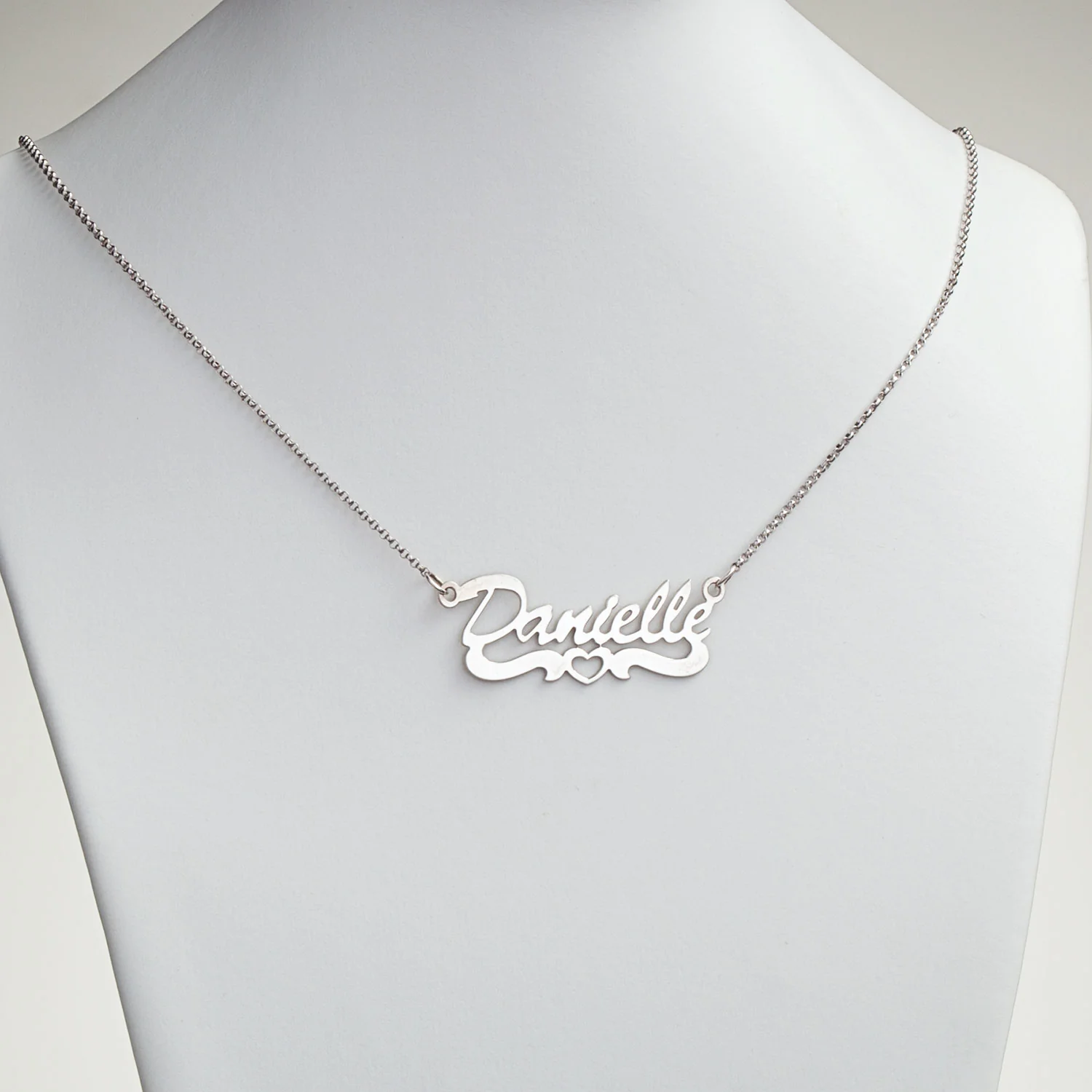 Sterling Silver Open Heart Script Name Necklace - Image 2