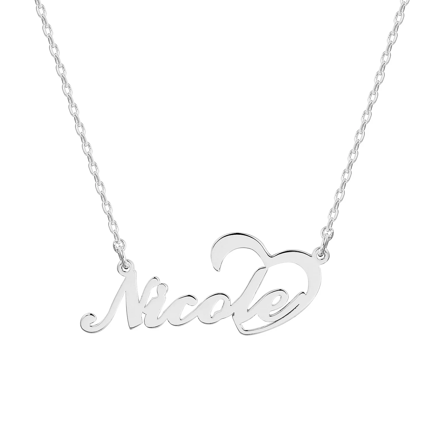 Sterling Silver Open Heart Script Name Plaque Necklace - Image 2