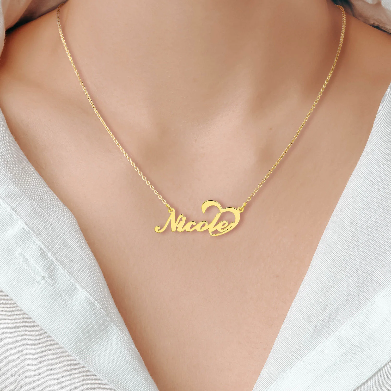 Sterling Silver Open Heart Script Name Plaque Necklace - Image 3