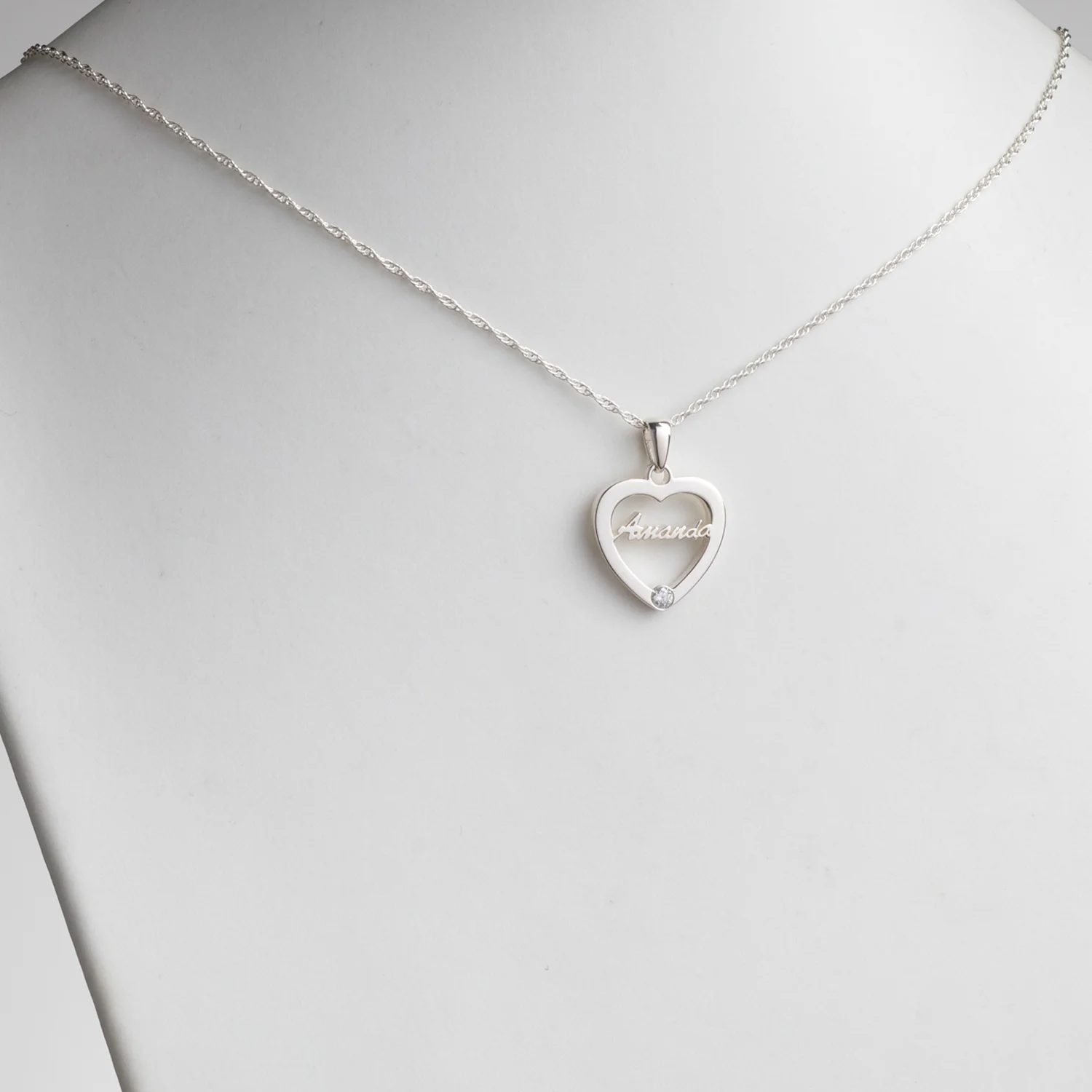 Sterling Silver Open Heart with Name and Birthstone Necklace - Image 2
