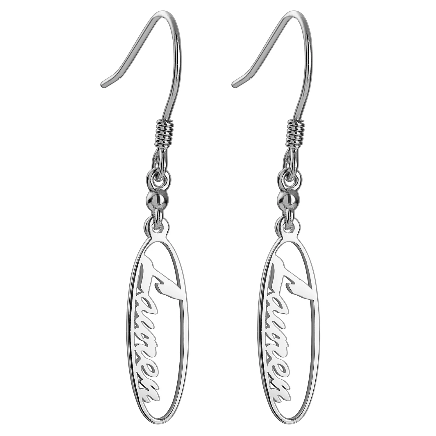 Sterling Silver Oval Name Dangle Earrings