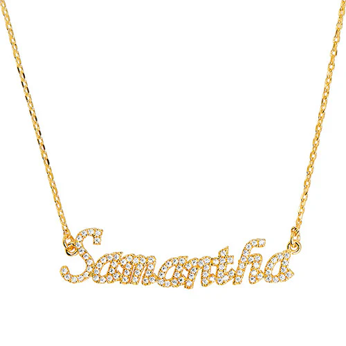 Sterling Silver Pave CZ Name Plaque Necklace - Image 4