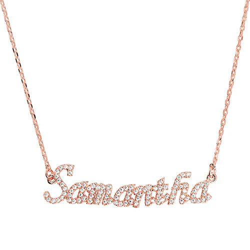 Sterling Silver Pave CZ Name Plaque Necklace - Image 7