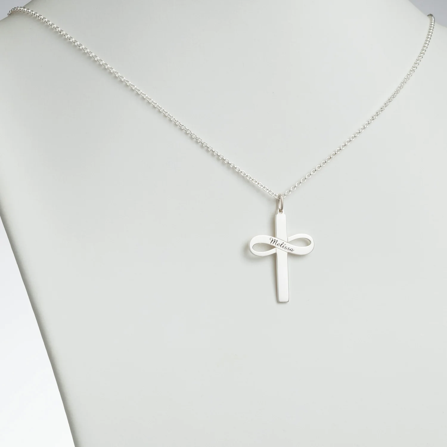 Sterling Silver Personalized Cross with Infinity Necklace - Image 2
