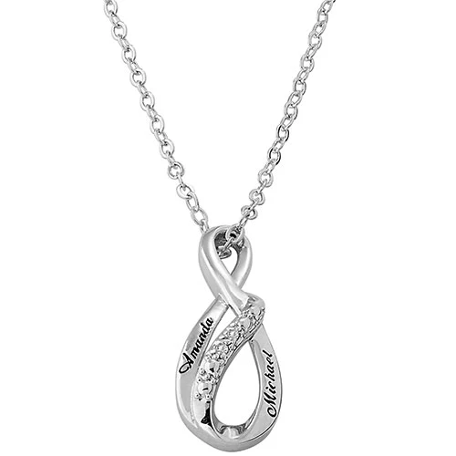 Sterling Silver Personalized Diamond Accent Swirl Infinity Necklace - Image 2