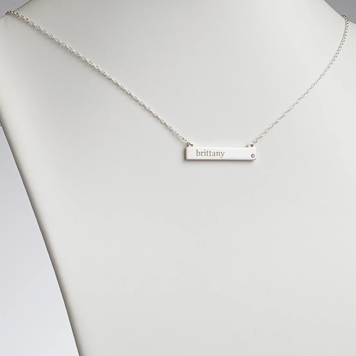 Sterling Silver Personalized Name and Birthstone Bar Necklace - Image 2