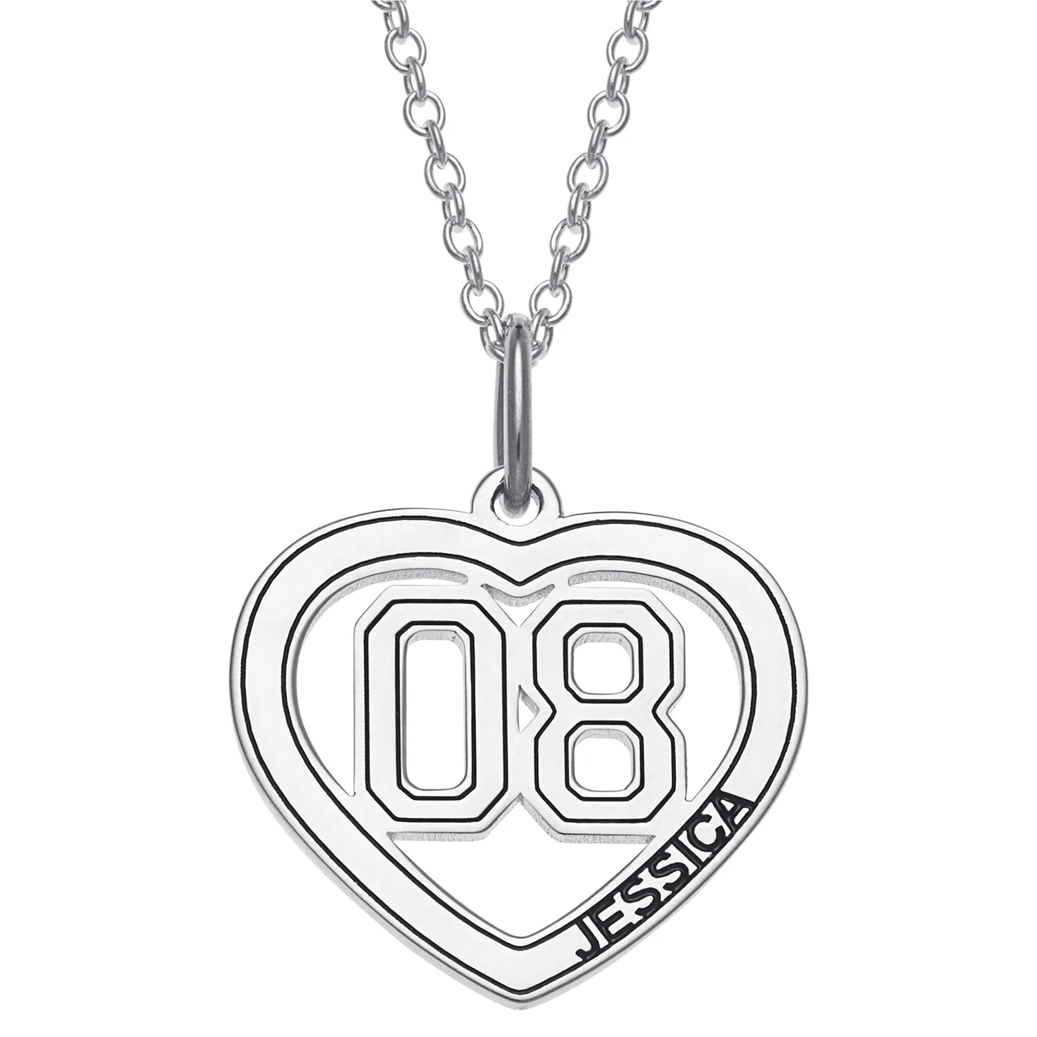 Sterling Silver Personalized Name and Number Heart Necklace