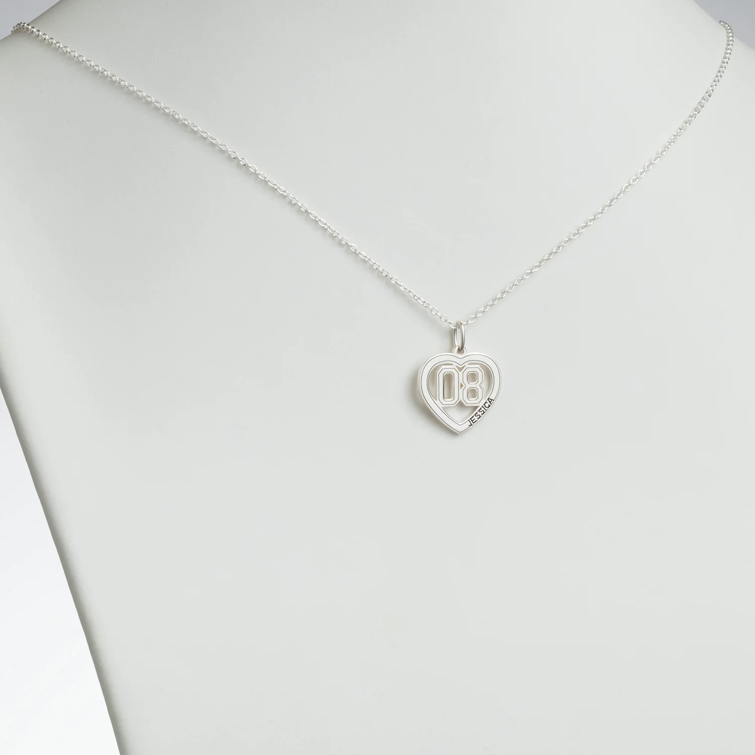 Sterling Silver Personalized Name and Number Heart Necklace - Image 3