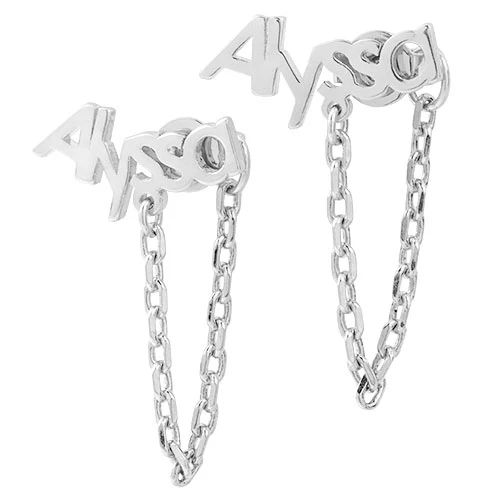 Sterling Silver Personalized Name Crawler Button with Chain Loop Earring - Image 2