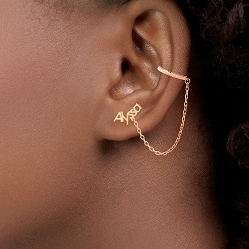 Sterling Silver Personalized Name Crawler Button with Ear Cuff and Chain Earring - Image 6