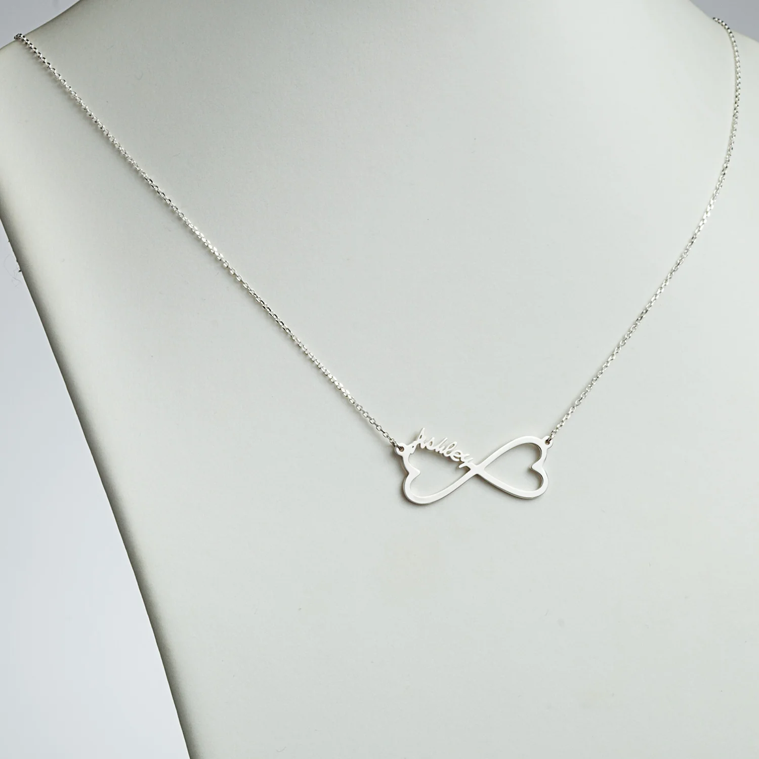 Sterling Silver Personalized Name Heart Infinity Necklace - Image 2