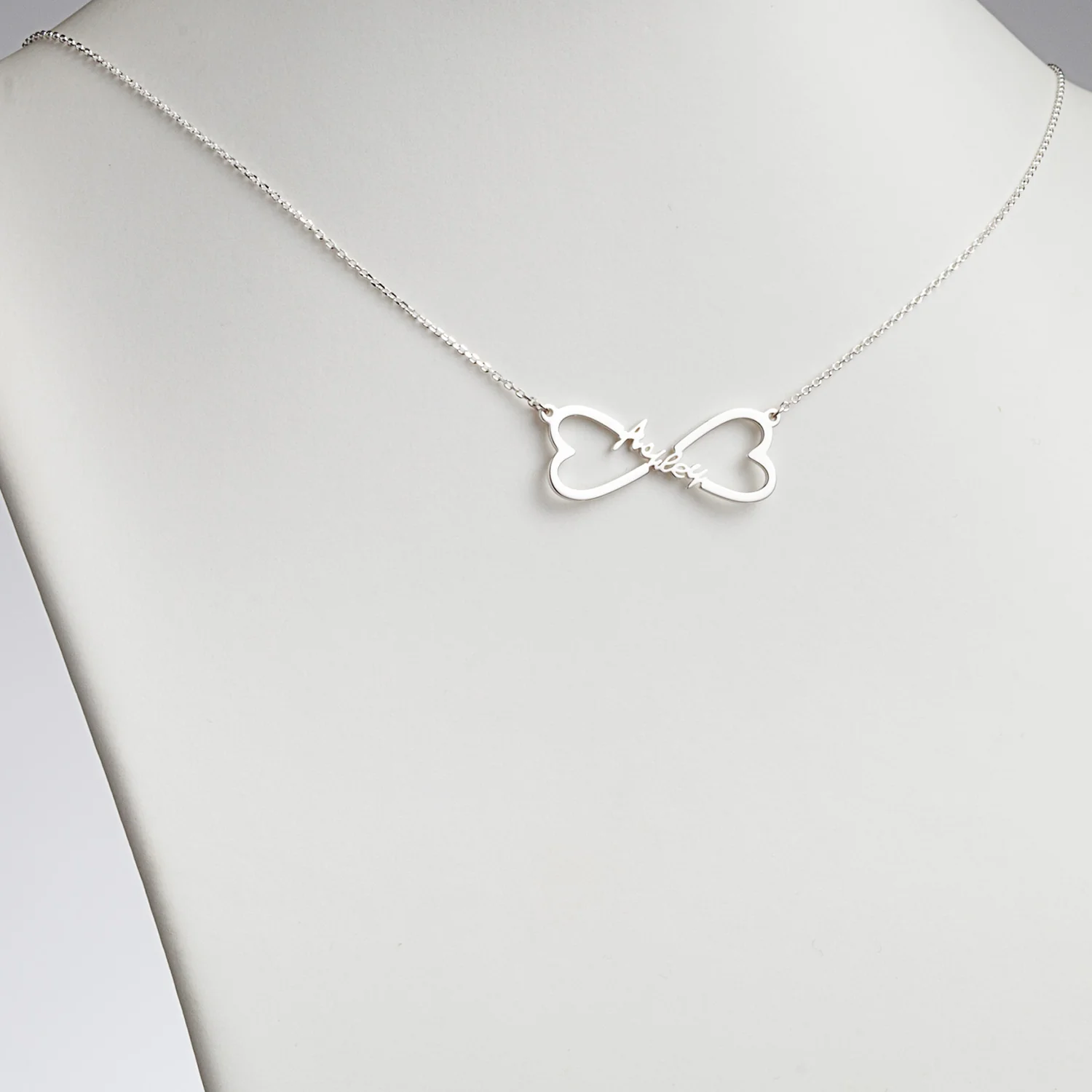 Sterling Silver Personalized Name Heart Infinity Necklace - Image 2