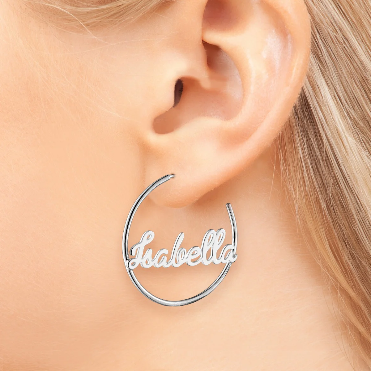 Personalized Sterling Silver Nameplate Medium Post Hoop Earrings - Image 2