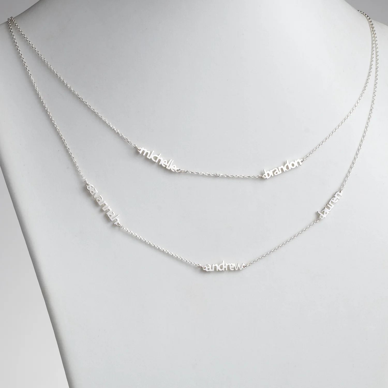 Sterling Silver Petite Block Family Name Layered Necklace- 5 Names - Image 2