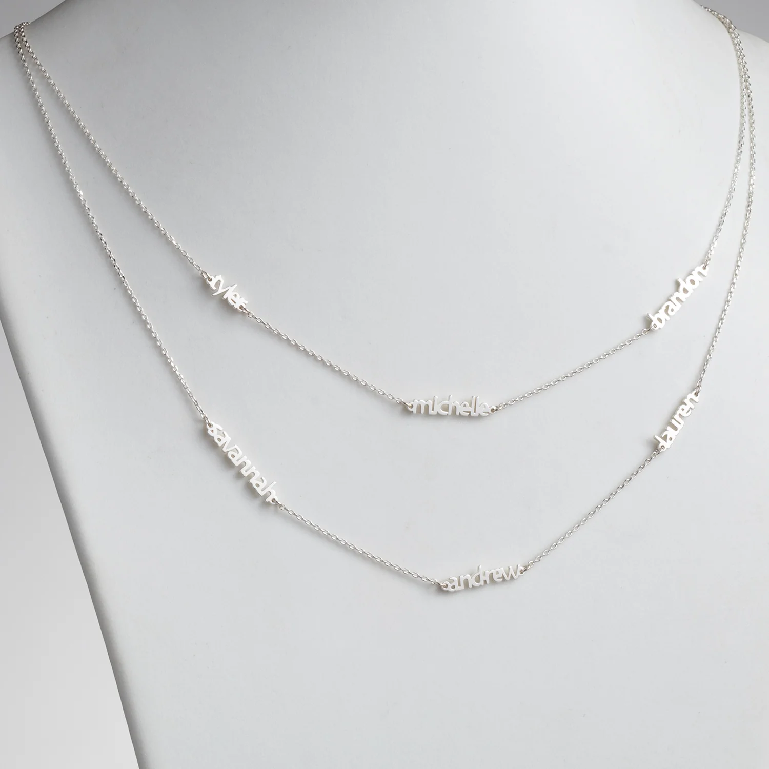 Sterling Silver Petite Block Family Name Layered Necklace- 6 Names - Image 2