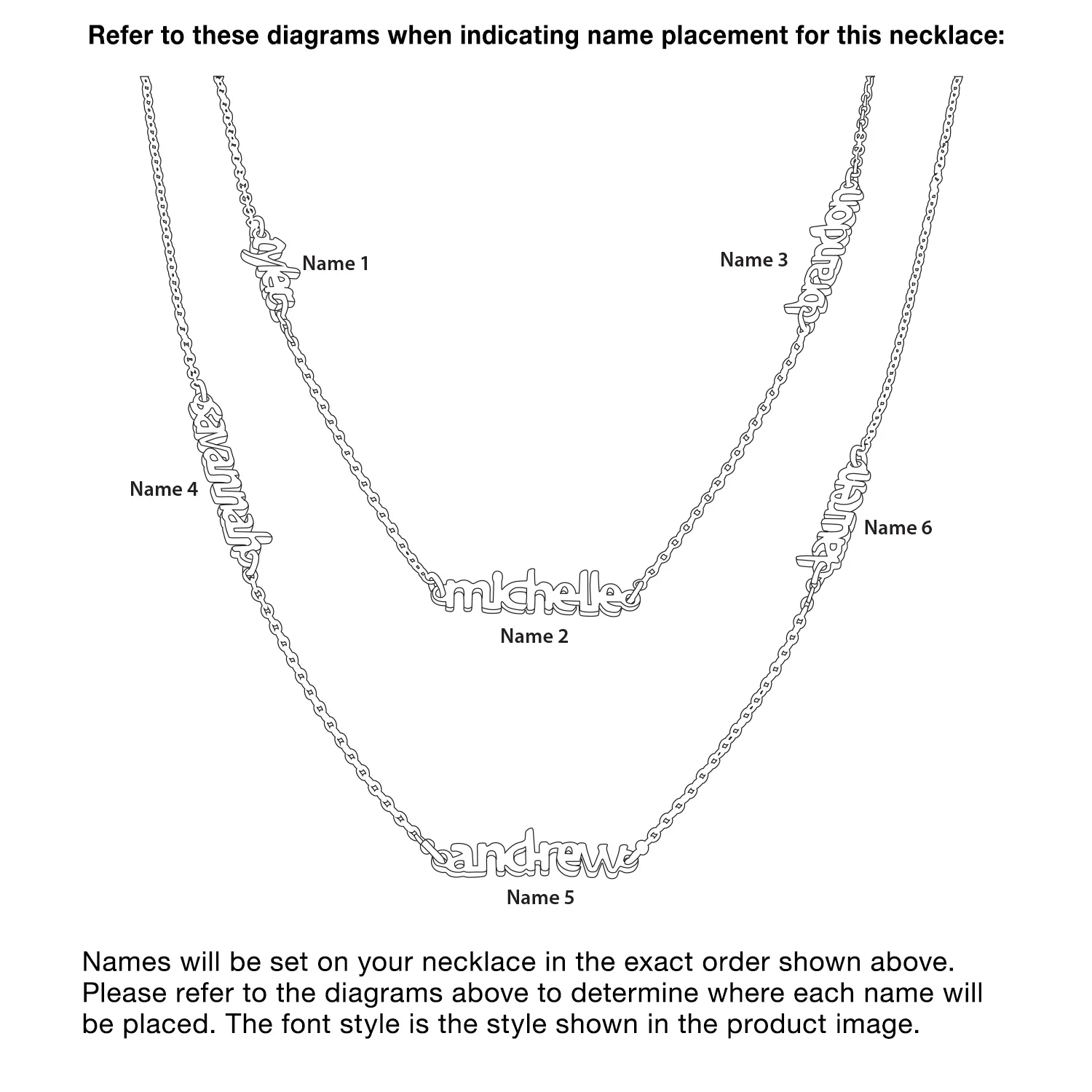 Sterling Silver Petite Block Family Name Layered Necklace- 6 Names - Image 3