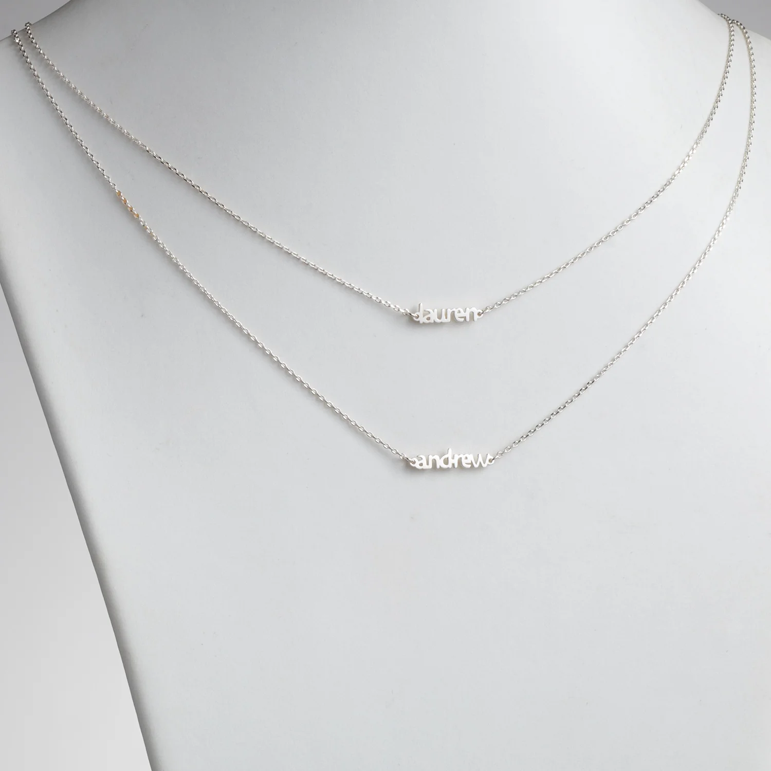 Sterling Silver Petite Block Name Layered Necklace- 2 Names - Image 2