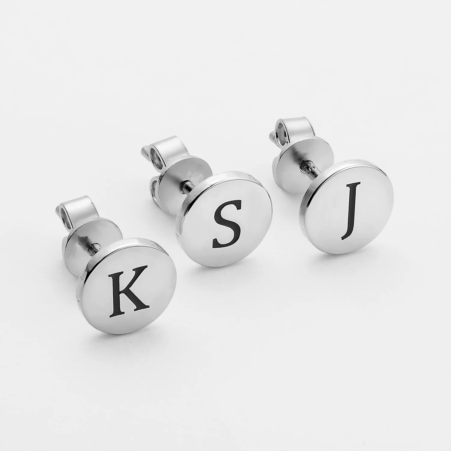 Sterling Silver Petite Engraved Initial Disc Earrings - Image 2