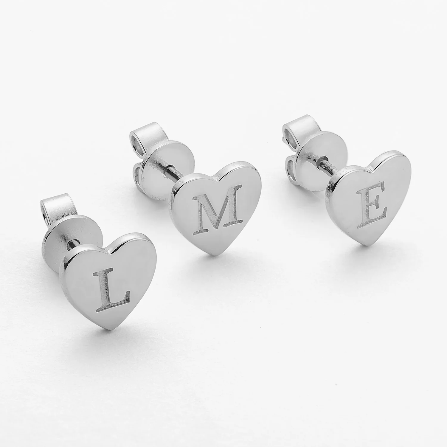 Sterling Silver Petite Engraved Initial Heart Earrings - Image 2