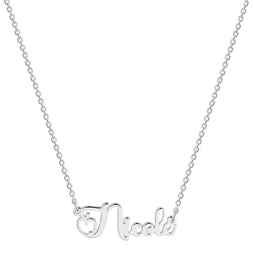 Sterling Silver Petite Heart Cursive Name Plaque Necklace