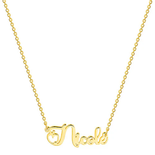 Sterling Silver Petite Heart Cursive Name Plaque Necklace - Image 3