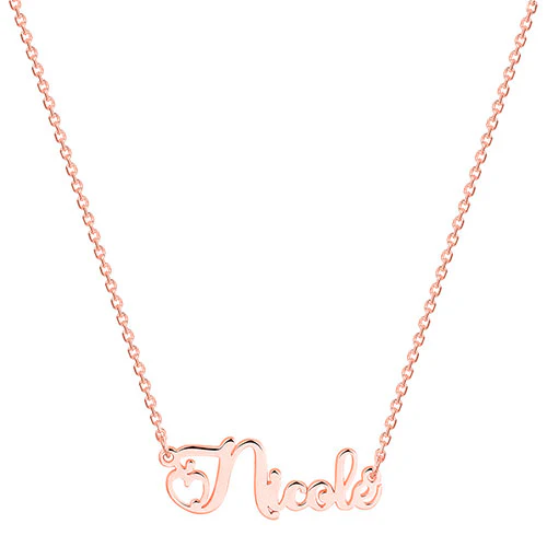 Sterling Silver Petite Heart Cursive Name Plaque Necklace - Image 4