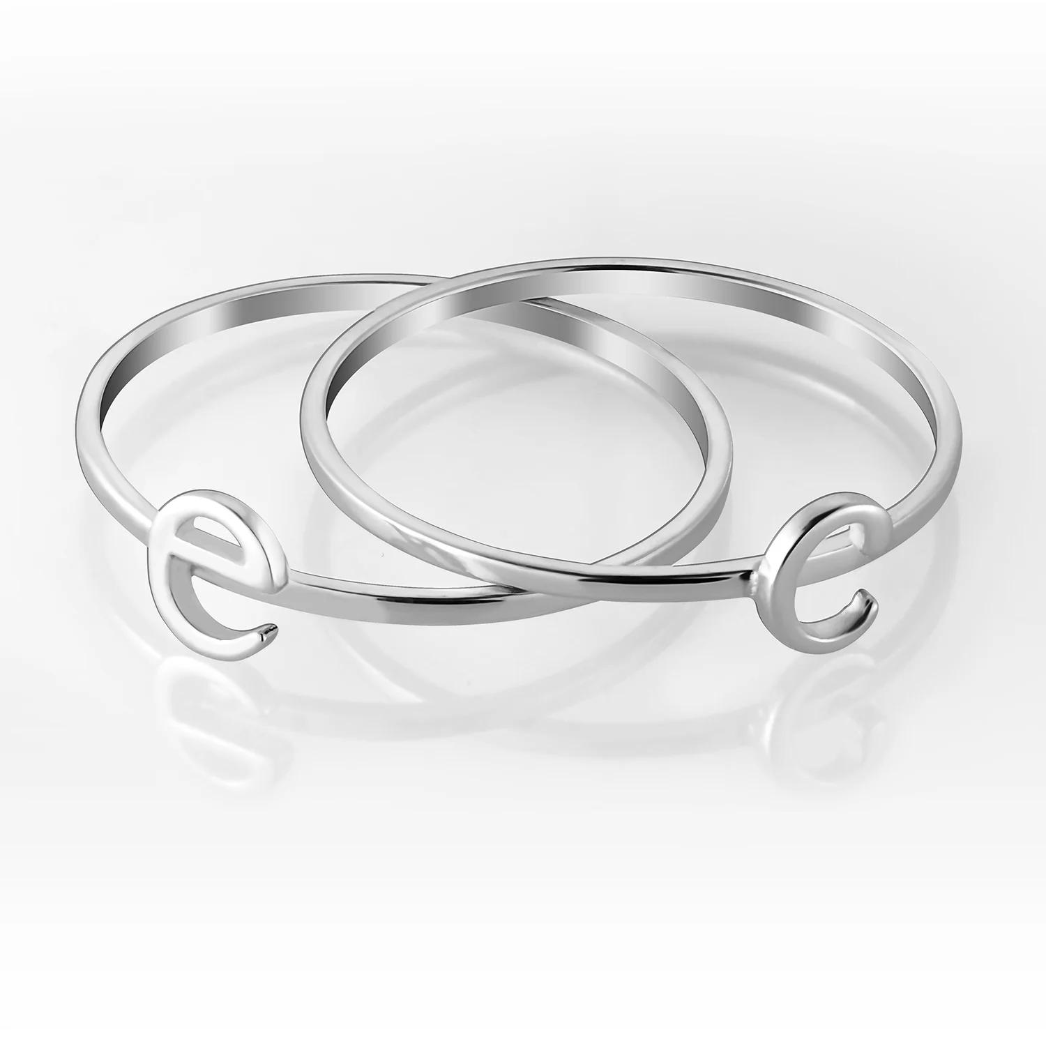 Sterling Silver Petite Lowercase Initials Ring - Set of 2 - Image 3