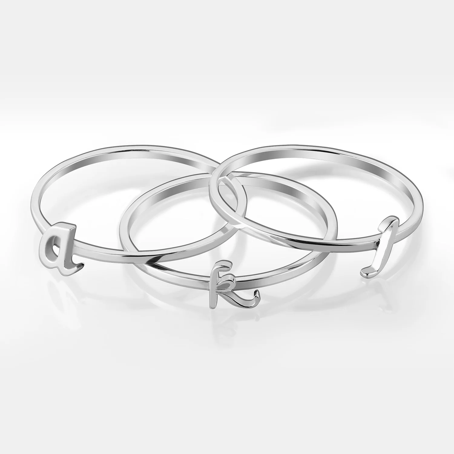 Sterling Silver Petite Lowercase Script Initials Ring - Set of 3 - Image 3