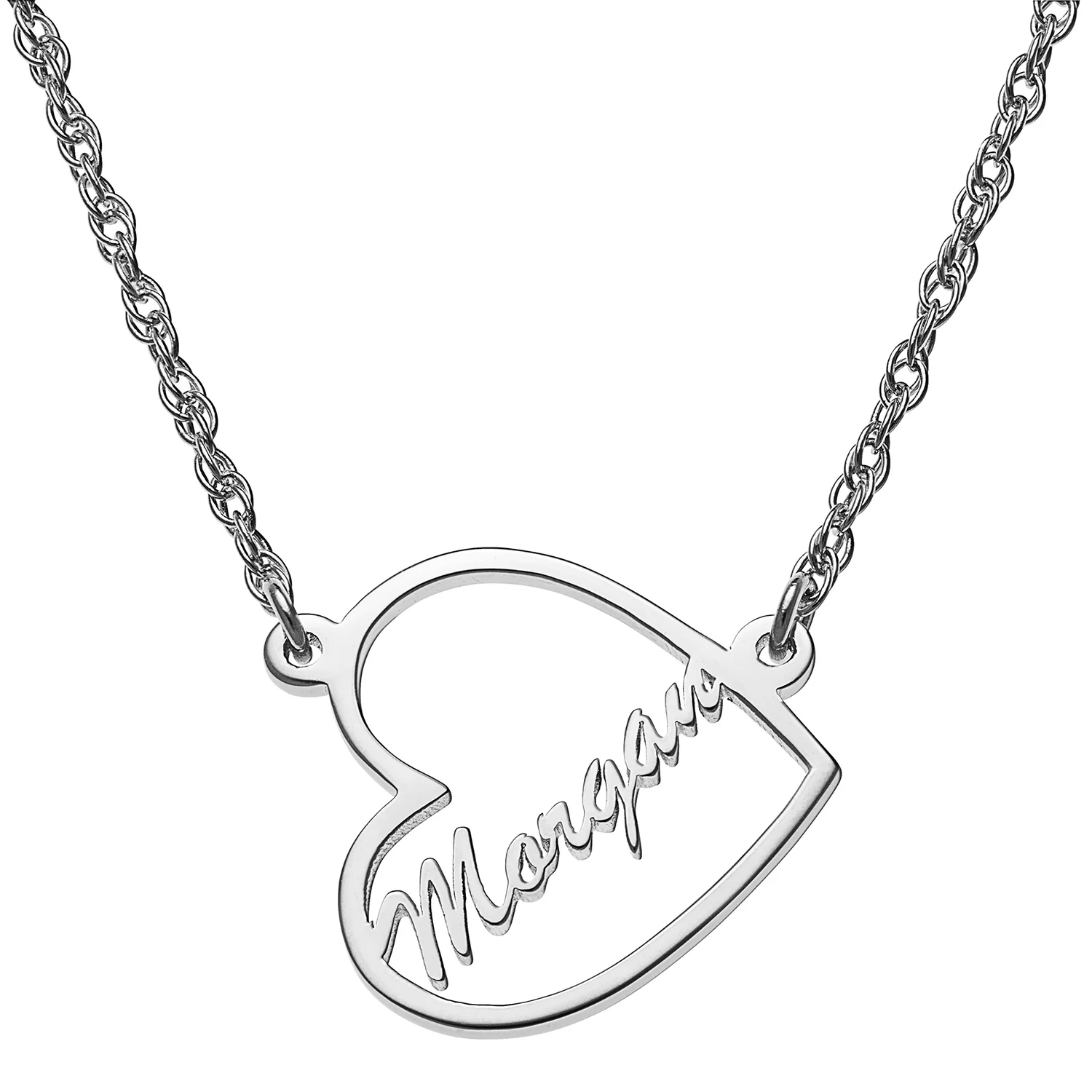 Sterling Silver Petite Open Heart with Name Necklace