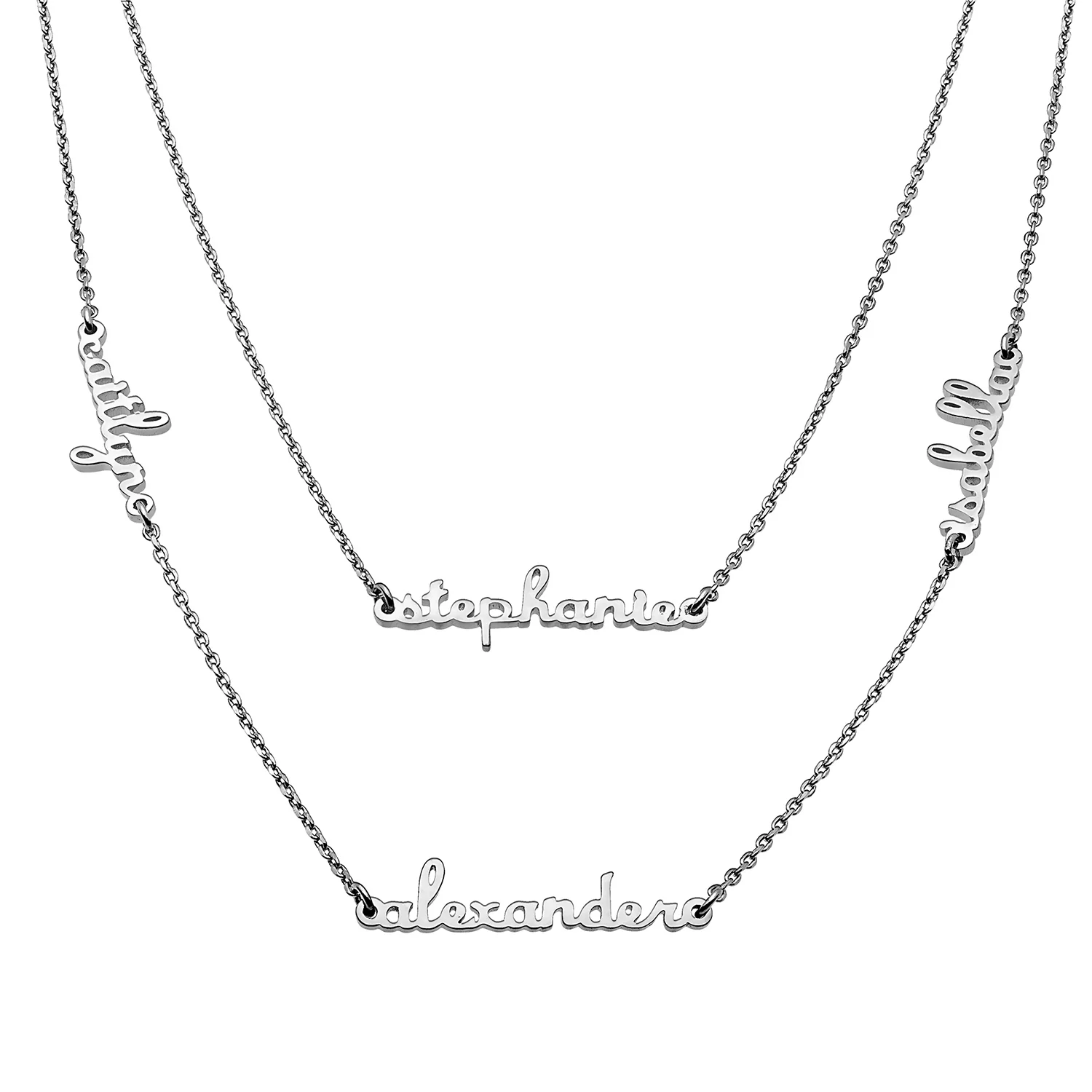 Sterling Silver Petite Script Family Name Layered Necklace- 4 Names